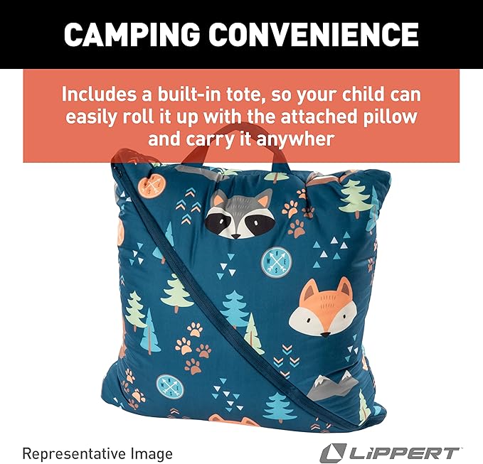 Thomas Payne Children’s Road Trip Sleeping Bag for Camping and Sleepovers with Durable Material Zippered Closure Built-In Carrying Tote Machine Washable Dryer Safe - 2022107837