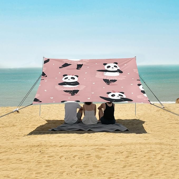 Panda Ballet Dancer Pattern Camping Sun Shelter Beach Tent Portable Beach Sun Shade Outdoor Canopy for Camping Trips Fishing Picnic