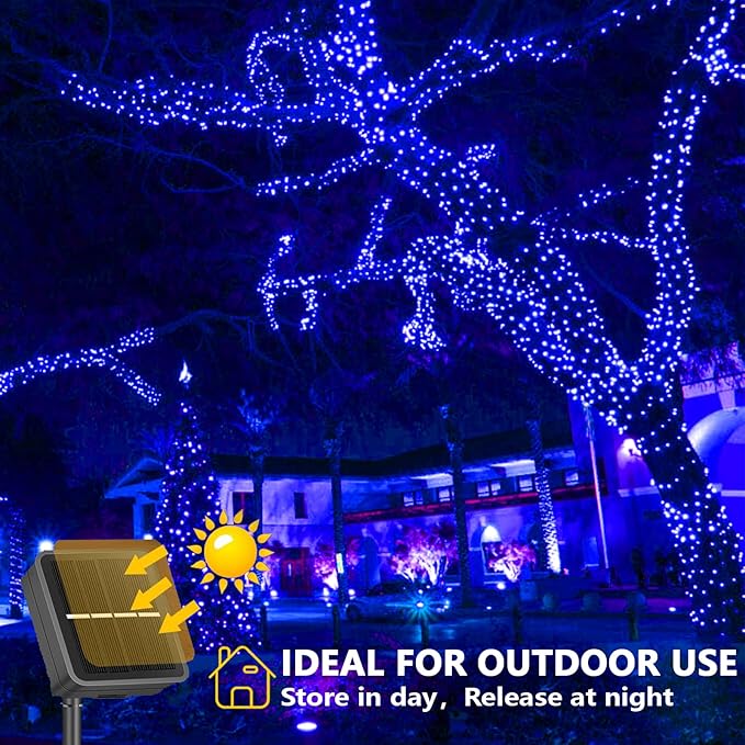 YEGUO 4 Pack Blue Solar Fairy Lights Each 33ft 100 LED Christmas Lights Outdoor Waterproof 8 Modes Sliver Wire Solar String Lights