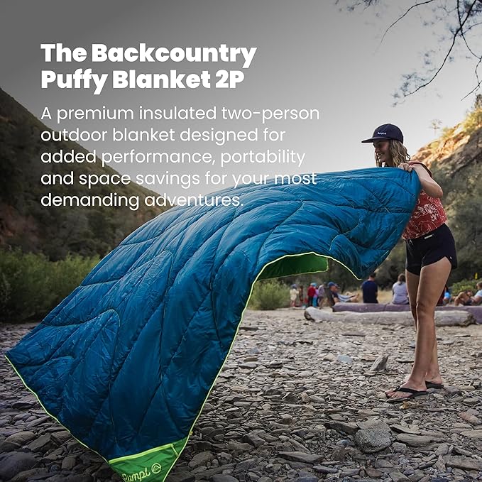 Rumpl Backcountry Puffy Blanket Ultra-Portable and Lightweight Adventure Blanket 2-Person (80x84 inches) Sea Moss