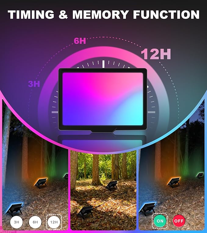 50W RGB Flood Light with Remote &amp 6.6Ft Cable Halloween RGB Floodlight IP66 Waterproof Color Changing Christmas Light 5000K White LED Floodlight Outdoor Uplights for Events 4 Pack