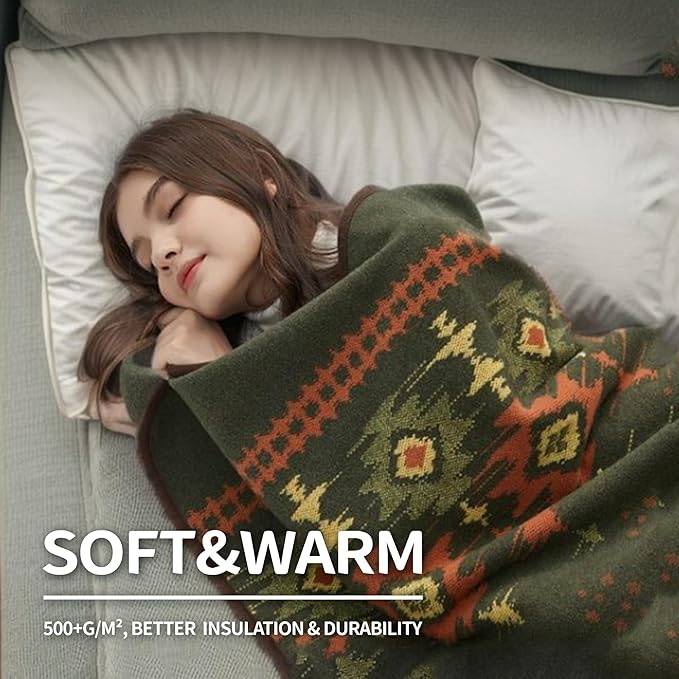 ACUSHLA Merino Wool Blanket - Warm Thick Washable Large Bed Couch Outdoor Camping Sleeping Throw Blanket All Seasons Myers Green 79x63