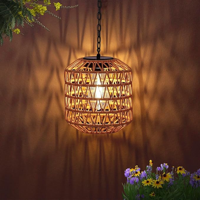 Livinlarge Solar Pendant Light OutdoorChandelier Hanging Lantern with Edison BulbBoho Solar Powered Lamps IP44 Waterproof for Gazebo Tree Porch Yard Porch Patio Garden Backyard Decorative