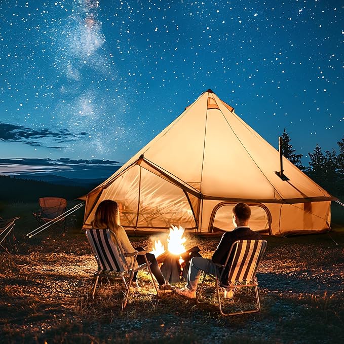 YOLENY Bell Tent Yurt Tent 4/6/8/10 Person 4 Season Waterproof Glamping Tents w/Stove Jack for Family Camping Outdoor Party Glamping Tents for Camping - 10/13.1/16.4FT
