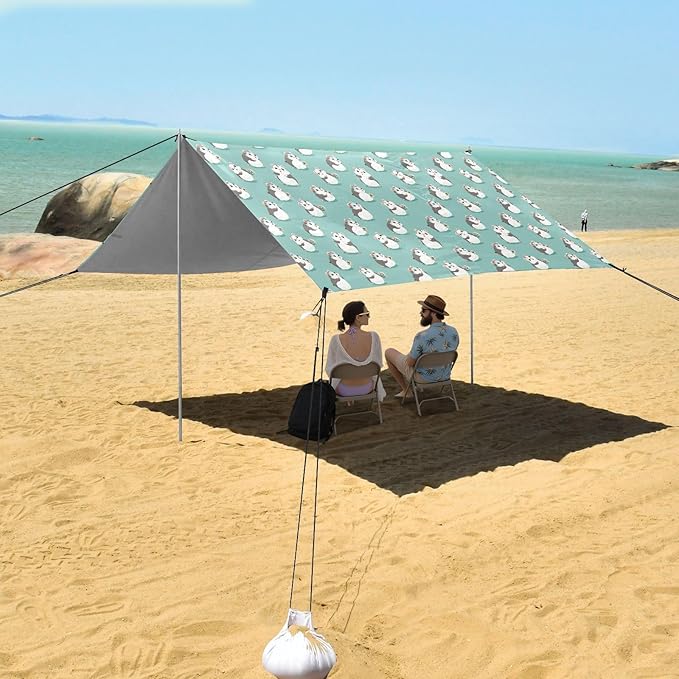 ALAZA Cute Hamsters Cartoon Beach Tent Sun Shelter UPF50+ Protection Beach Shade Canopy w/ 4 Sandbags for Outdoor Camping Fishing Backyard Fun Picnic 10x9 ft
