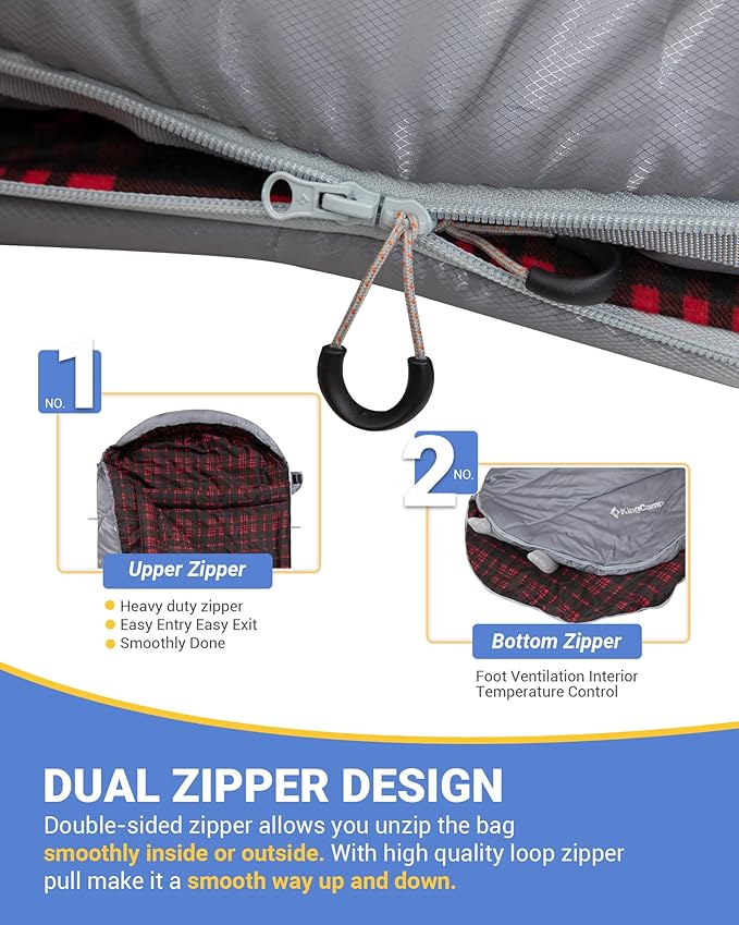 KingCamp Sleeping Bag for Adults Cold Weather &amp Warm Extra Wide Big &amp Tall XL Portable Waterproof Flannel Sleeping Bags Essentials Gear Accessories for Camping Backpacking Hiking Indoor &amp