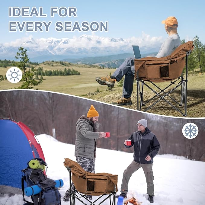 Slsy Heated Camping Chair Oversized Outdoor Portable Heated Folding Chair Heavy Duty 500 lbs Support Padded Seat for Outdoor Sports Camping Patio and Picnics