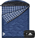 AGEMORE Cotton Flannel Double Sleeping Bag with Fleece Lined Hood Waterproof Queen Size 2 Person Sleeping Bag for Adults Cold Weather Camping Backpacking or Hiking 3-4season
