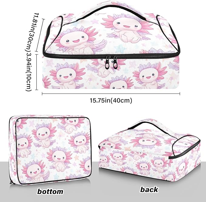 Casserole Carrier Adorable AxolotlInsulated Casserole Carrier for Hot or Cold Food Thermal Lunch Tote for Potluck Parties Picnic Beach Fits 9 x 13 Inches Baking Dish