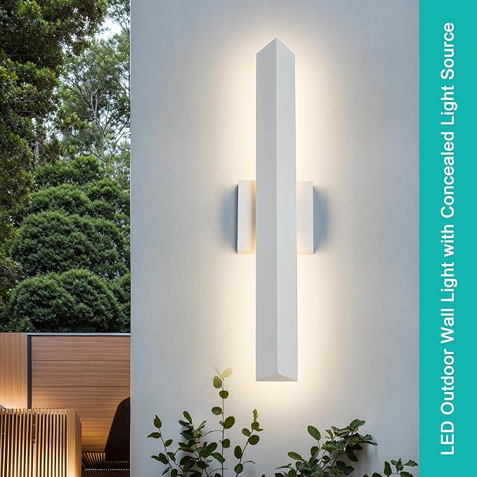 21.9IN LED Outdoor Aluminum Wall Lights20W Dimmable IP65 Waterproof Modern Textured White Indoor &amp Exterior Lighting Fixtures Long Exterior Wall Lights for Garage Front Door