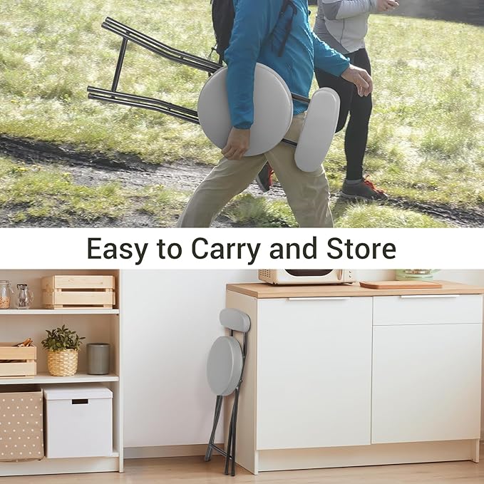 Cushioned Padded Folding Stools Folding Bar Stool with Backrest 220lb Capacity 19 Inch Collapsible Round Portable Foldable Chair for Outdoor Indoor Kitchen Camping Fishing (Grey 2 Pack)
