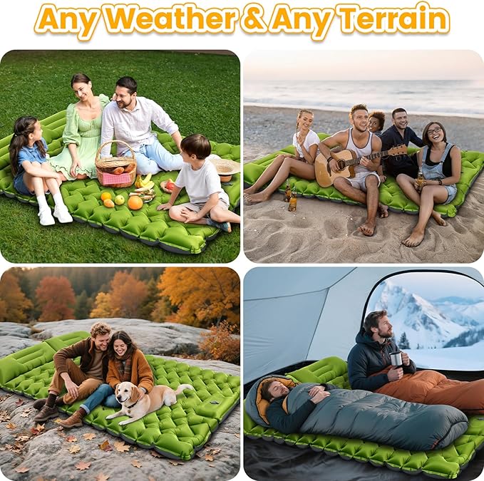 Ultralight Double Sleeping Pad for Camping 4 Thick Inflatable Camping Mat with Built-in Foot Pump &amp Pillow for Backpacking Hiking Travel Tent Car