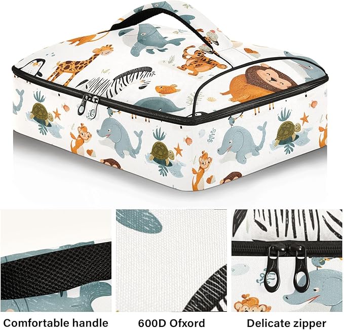 Casserole Carrier Adorable AnimalsInsulated Casserole Carrier for Hot or Cold Food Thermal Lunch Tote for Potluck Parties Picnic Beach Fits 9 x 13 Inches Baking Dish