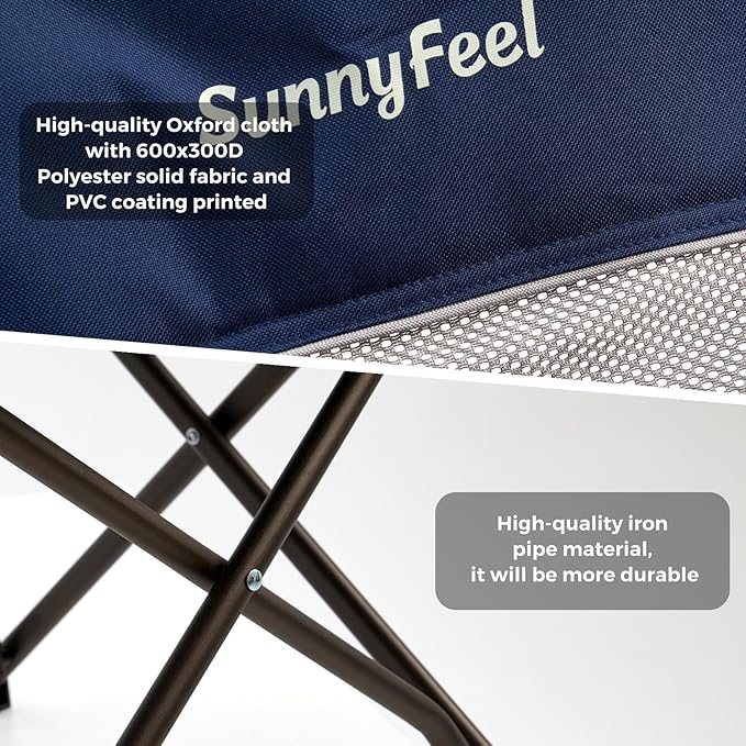SUNNYFEEL 2 Pack Lightweight Oversized Camping Chairs for Adults Portable Folding Chair with Side Pockets &amp Cup Holde for BeachFishingTripPicnicLawnConcert Outdoor Carry Bag Included