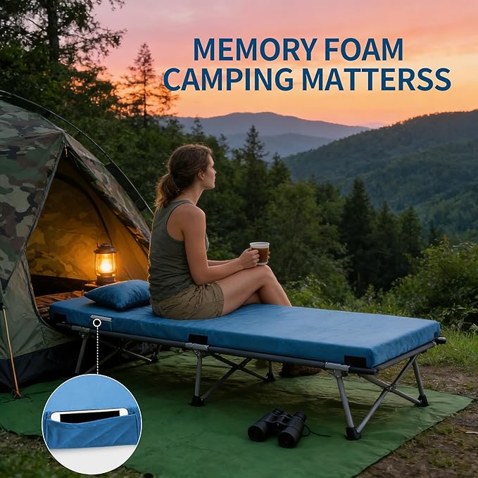 3 Inch Memory Foam Camping Mattress Pad Dual Layer Thick Sleeping Camp Mat for Sleepover Car Tent Portable Roll Up Mattress for Adults with Travel Bag