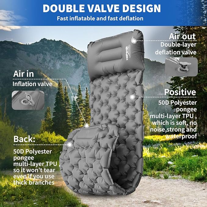 HiiPeak Sleeping Pad for Camping- Ultralight Inflatable Sleeping Mat with Built-in Foot Pump &amp Pillow Upgraded Compact Camping Air Mattress for Camping Backpacking Hiking