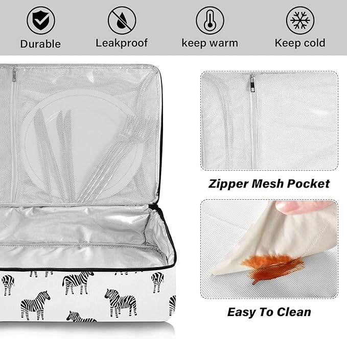 Casserole Carrier Zebra PatternInsulated Casserole Carrier for Hot or Cold Food Thermal Lunch Tote for Potluck Parties Picnic Beach Fits 9 x 13 Inches Baking Dish