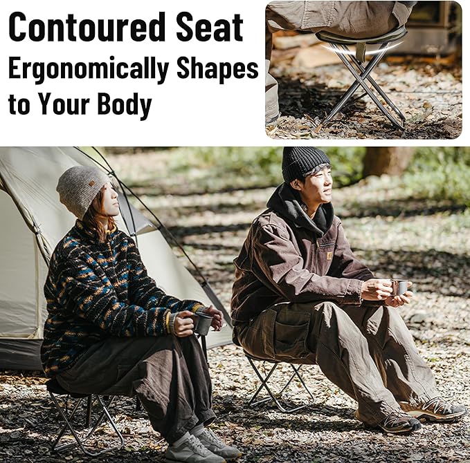 Naturehike 11in Ultralight Camping Folding Stool - Supports 390lbs 0.72lb Compact Portable Stool 7075 Aluminum Alloy &amp 600D Oxford Pocket Chair for Adult Backpacking Fishing Sports Events