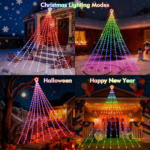 16.4FT Outdoor Christmas Decorations Smart RGB Color Changing Christmas Hanging Waterfall String Lights APP Remote Control DIY Multi-Color Lightshow Music Sync Outside Xmas Lights Decor