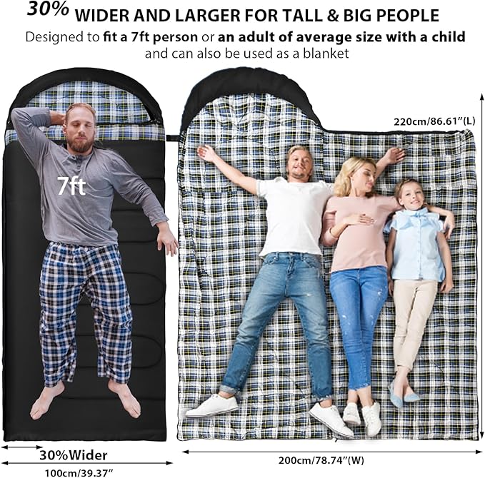 GEERTOP Flannel Sleeping Bags for Adults Big &amp Tall People Portable Cold Weather Envelope XXL All Seasons Camping Sleeping Bag