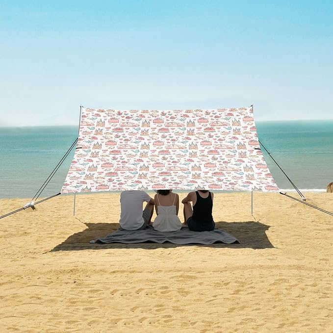 ALAZA Cartoon Wedding Heart Beach Tent Sun Shelter UPF50+ Protection Beach Shade Canopy w/ 4 Sandbags for Outdoor Camping Fishing Backyard Fun Picnic 10x9 ft