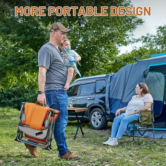 TIMBER RIDGE Aluminum Camping Directors Chair with Side Table Pocket Portable Folding Chair Heavy Duty Lawn Chair for Fishing Trip Picnic Concert Outdoor 400lbs Orange 2 Pack