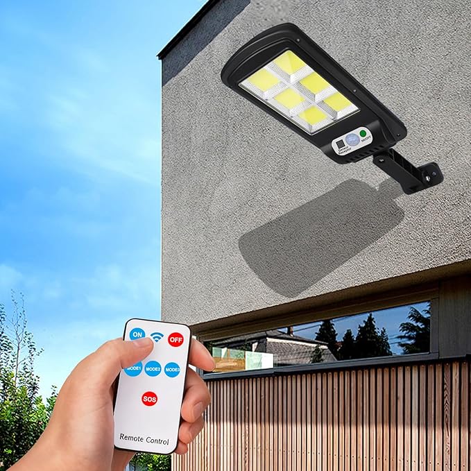NUNET 4 Pack 120 LED Solar Security Lights Outdoor Motion Sensor with Remote Control 3 Modes Weatherproof Dusk to Dawn Wireless Solar Street/Flood Lights for Garden Yard Garage Patio Parking Lot