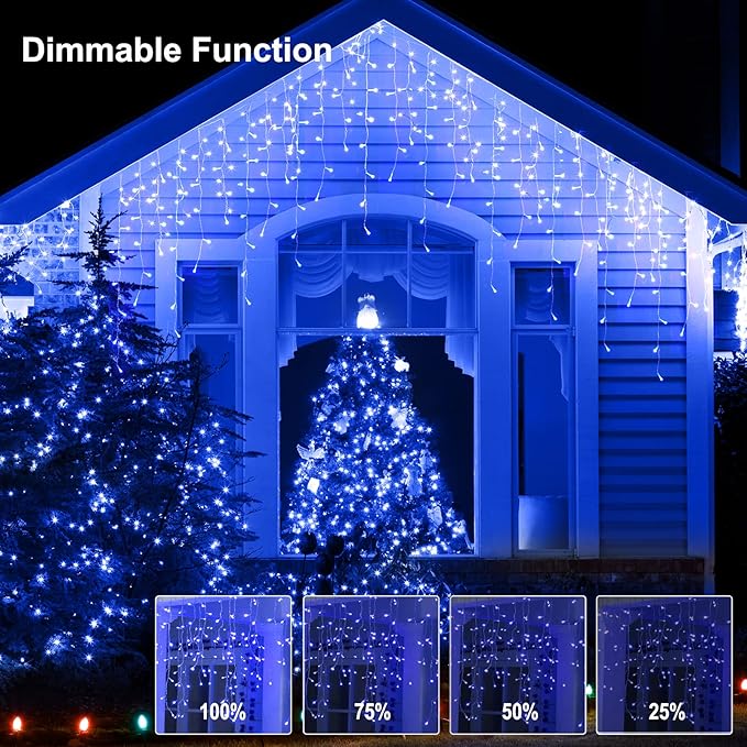 Minetom Icicle Lights for Outside 66Ft 736 LED Blue Christmas Lights with 138 Drops Icicle Christmas Lights Outdoor with Remote and Timer