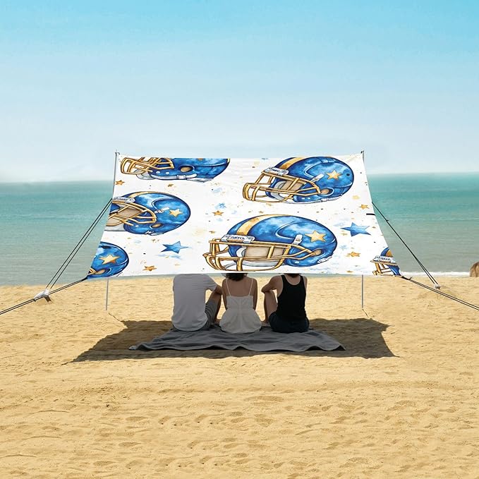 Football Tile Helmet Pattern Camping Sun Shelter Beach Tent Portable Beach Sun Shade Outdoor Canopy for Camping Trips Fishing Picnic