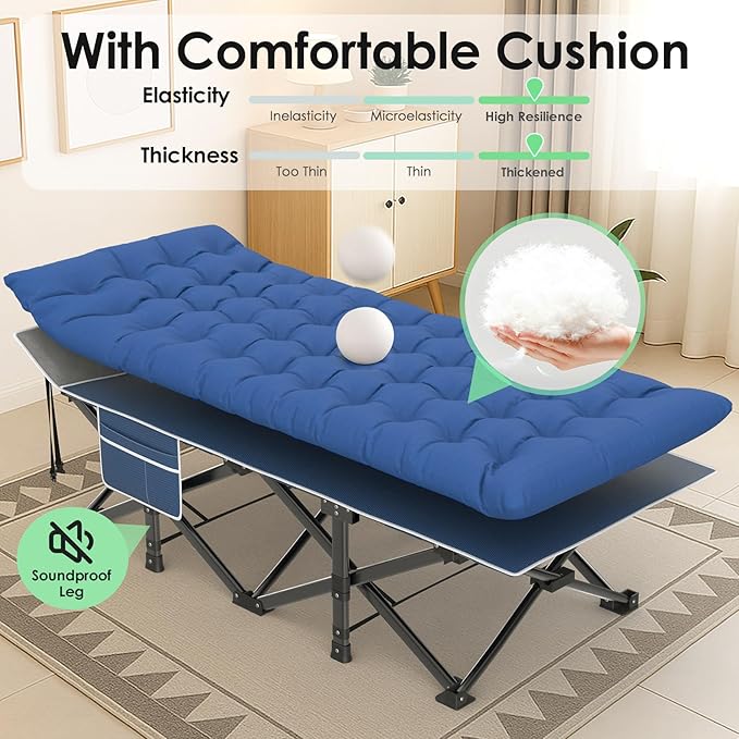 Suteck Camping Cot 32In XXL Folding Camping Cot Heavy Duty Sleeping Bed for Adults 1200D Double Layer Oxford Cots for Camping W/Pilllow Mat Carry Bag for Home Office Travel 900lbs