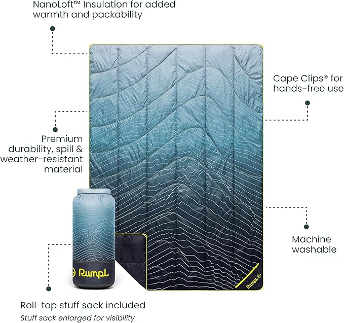 Rumpl Backcountry Puffy Blanket Ultra-Portable and Lightweight Adventure Blanket 1-Person (52x75 inches) Moraine Mist