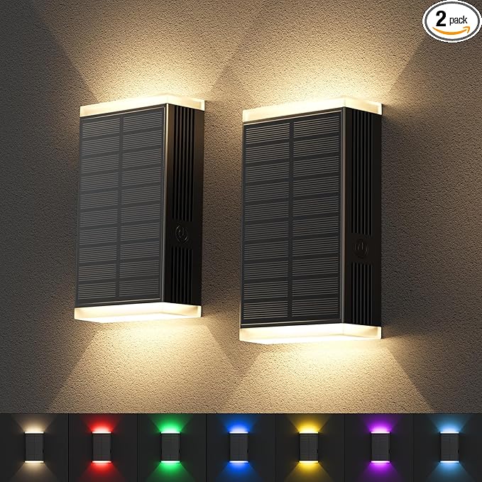 Solar Lights Outdoor8 Lighting Modes Dusk to Dawn Lighting Wall Sconce IP67 Waterproof Up and Down Solar Wall Light Front Door Light for House Garage PorchDoorwayFenceFestival Decor (2 PACK)