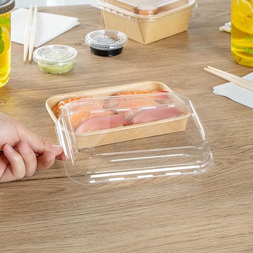 Restaurantware-LIDS ONLY: Matsuri Vision 6.6 x 4.6 x 1.2 Inch Lids For Sushi Containers 100 Airtight Lids - Containers Sold Separately No-Fog Design Clear Plastic Dome Lids For Sushi Boxes