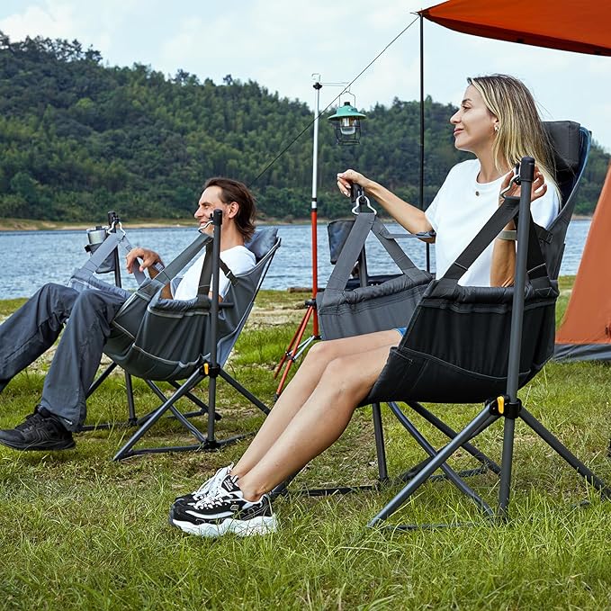 TIMBER RIDGE Hammock Camping Chair with Adjustable Backrest Heavy Duty Folding Hammock Chair Supports 300lbs Portable Hammock Chair for Camping Travelling and Patio Tan