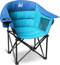 NAIZEA Padded Camping Chair Outdoor Folding Chair Portable Heavy Duty Arm Chairs with Side Pockets Cup Holder for Beach Lawn Picnic Fishing Backpacking