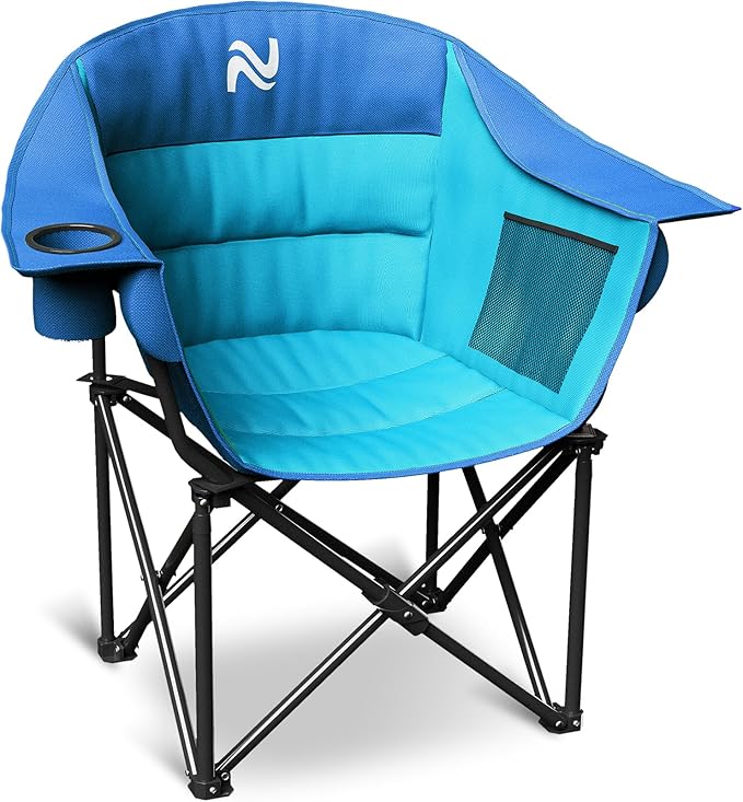 NAIZEA Padded Camping Chair Outdoor Folding Chair Portable Heavy Duty Arm Chairs with Side Pockets Cup Holder for Beach Lawn Picnic Fishing Backpacking