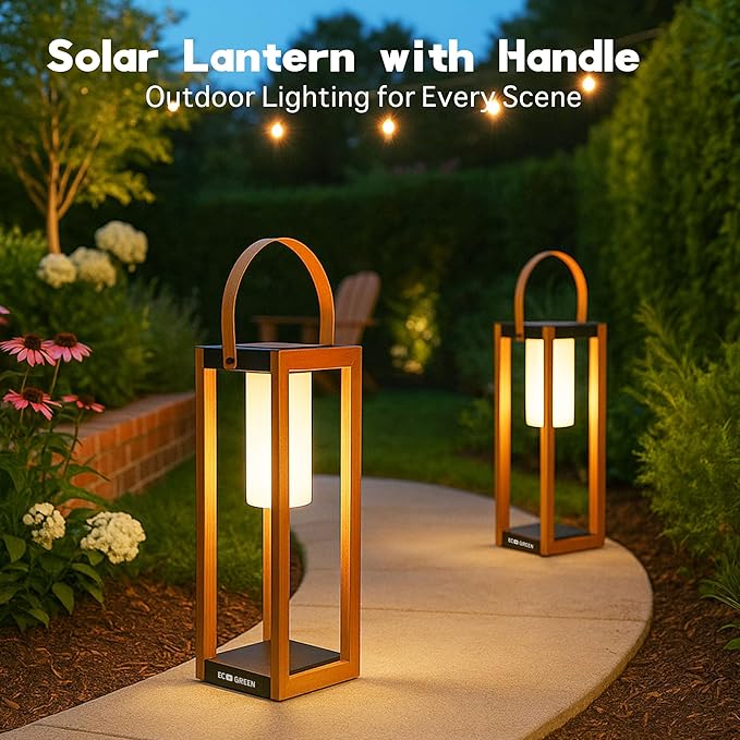 EcoGreen Solar Lantern with Handle for Outdoor Lighting – 7.87x22.83 in Waterproof Solar Light Warm White 8H Auto-On Portable for Patio Yard Pathway Camping &amp Porch (Single Pack)