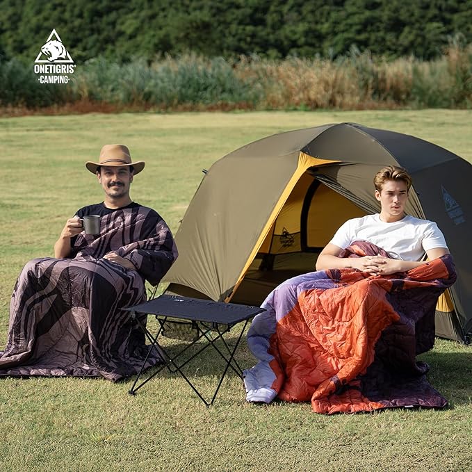 ONETIGRIS Ultralight Camping Blanket Packable Puffy Quilt Puffy Printed Camping Blanket with Snap Buttons &amp Corner Loops for Backpacking Hiking &amp Travel