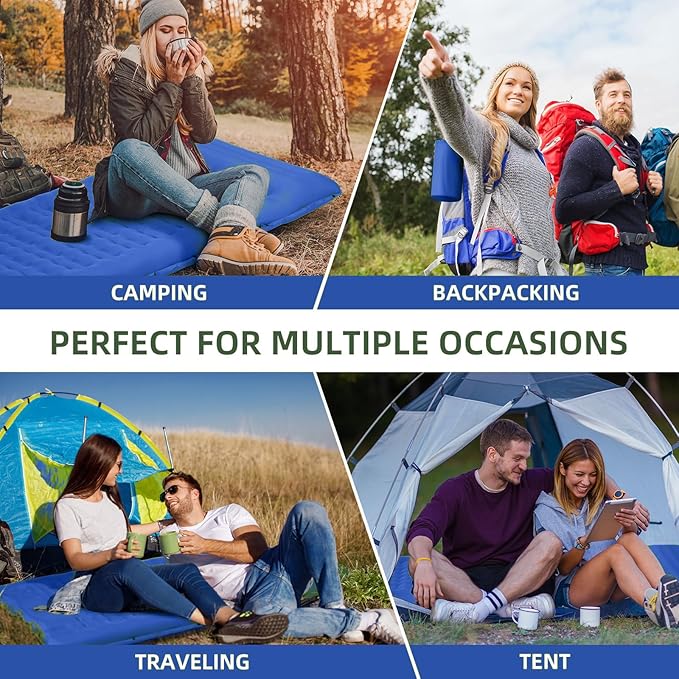 Camping Sleeping Pad Extra Thick 5 Inch Camping Mat with Pillow Built-in Foot Pump Inflatable Sleeping Pads Compact for Camping Backpacking Hiking Traveling Tent（Blue Grey）