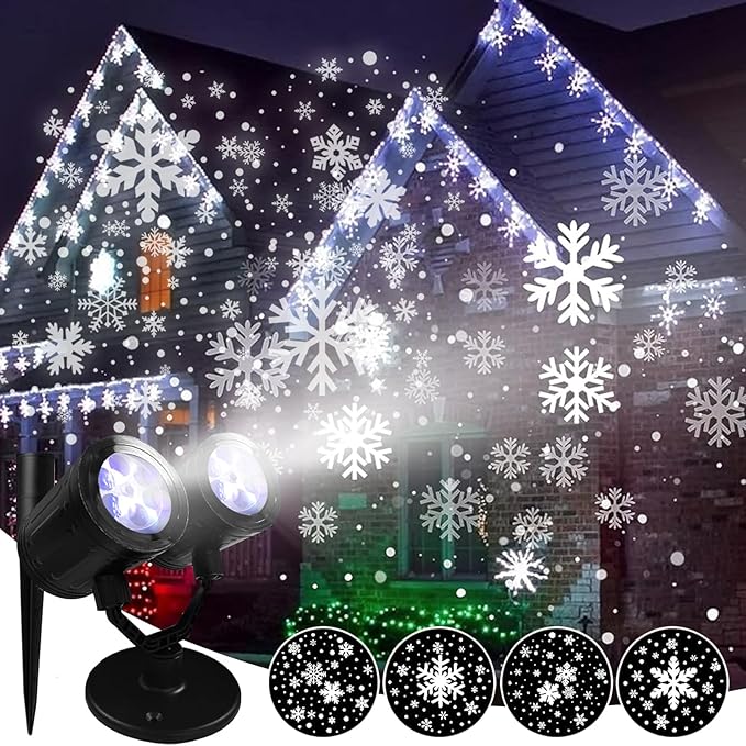 Christmas Snowflake Projector Lights Outdoor Double Head Snowflake Led Lights Waterproof Decorative Lighting Projection Lamp for Xmas Indoor Outdoor