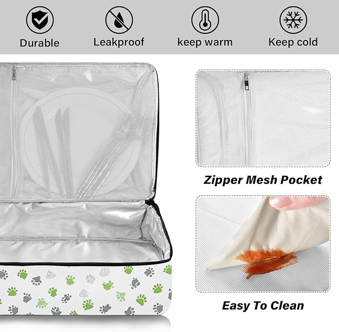 Casserole Carrier Dog Paw PrintsInsulated Casserole Carrier for Hot or Cold Food Thermal Lunch Tote for Potluck Parties Picnic Beach Fits 9 x 13 Inches Baking Dish