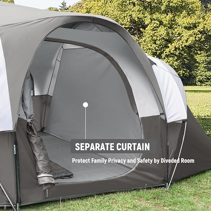 HIKERGARDEN 10 Person Camping Tent - Portable Easy Set Up Family Tent for Camp Windproof Fabric Dome Tent Outdoor for Hiking Backpacking Traveling-14'x11'x74in(H)