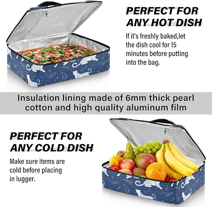 Casserole Carrier Pattern White LeopardsInsulated Casserole Carrier for Hot or Cold Food Thermal Lunch Tote for Potluck Parties Picnic Beach Fits 9 x 13 Inches Baking Dish