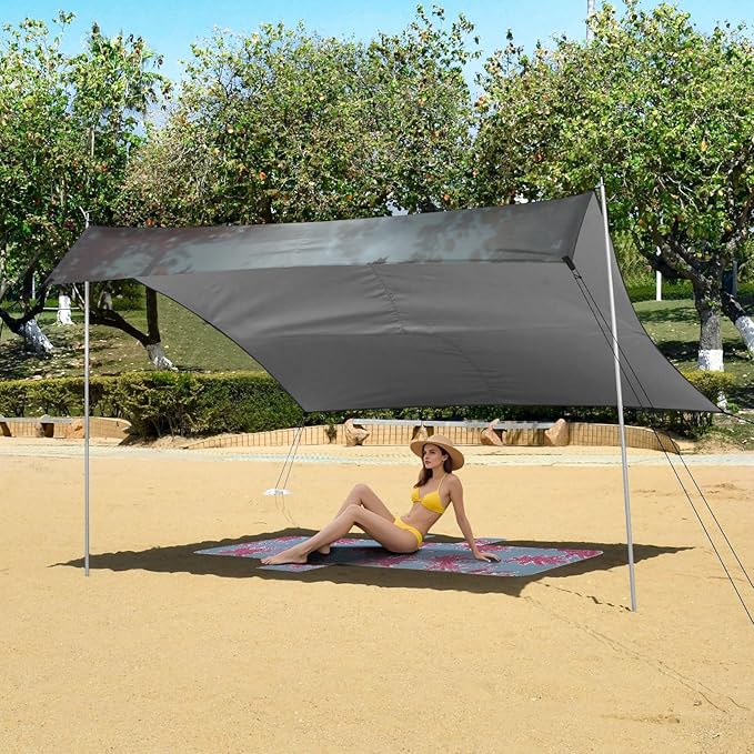 ALAZA Wild Wolf Howling Moon Forest Beach Tent Sun Shelter UPF50+ Protection Beach Shade Canopy w/ 4 Sandbags for Outdoor Camping Fishing Backyard Fun Picnic 10x9 ft