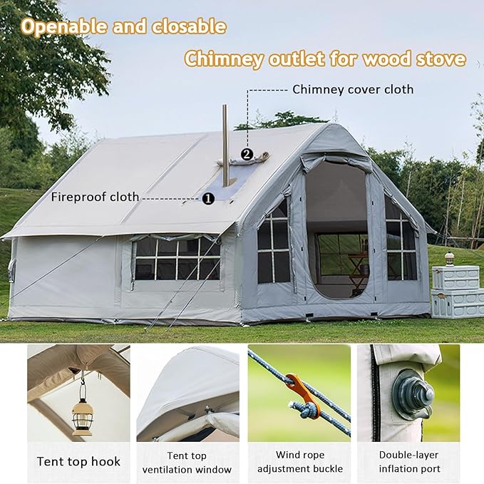 Inflatable Tent with Pump 6-10 Person Instant Glamping Camping Tents House Easy Setup Blow Up Family Tents for 4 Seasons Waterproof Inflatable Tent for Camping