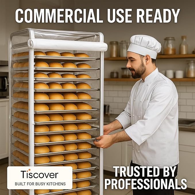 Bun Rack Cover – Transparent PVC with 4 Sided Zippers – Universal 20 Tier Sheet Pan &amp Speed Rack Cover – Heavy Duty Waterproof &amp Dustproof Bread rack cover Bakery Rack Cover