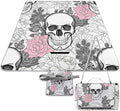 Black and White Gothic Skull Damask Pattern Waterproof Outdoor Picnic Blanket Sandproof Beach Mat for Camping Hiking Grass Travelling