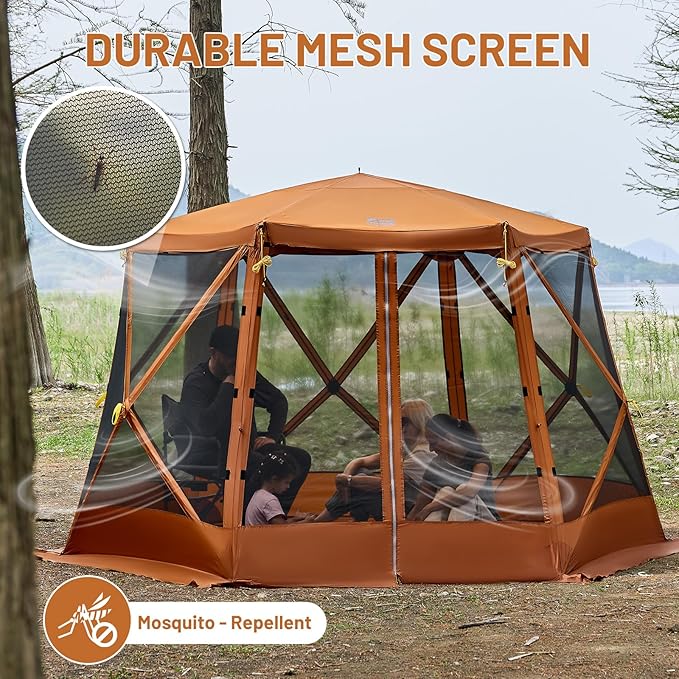 TIMBER RIDGE Easy Pop Up Gazebo Canopy Tent for Camping 11.5 X 9.8 Ft Portable Instant Screenhouse Pop Up Screened in Canopy with Netting for Backyard Patio Outdoor Tailgating Picnics Orange