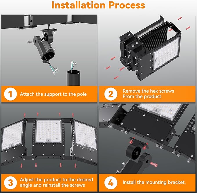 2025 New Upgraded 300W Dusk to Dawn LED Parking Lot Light 45000lm 5000K ETL IP67 Waterproof Adjustable 3-Head Street Lights Outdoor Pole &amp Wall-Mounted Security Flood Lights for Yard