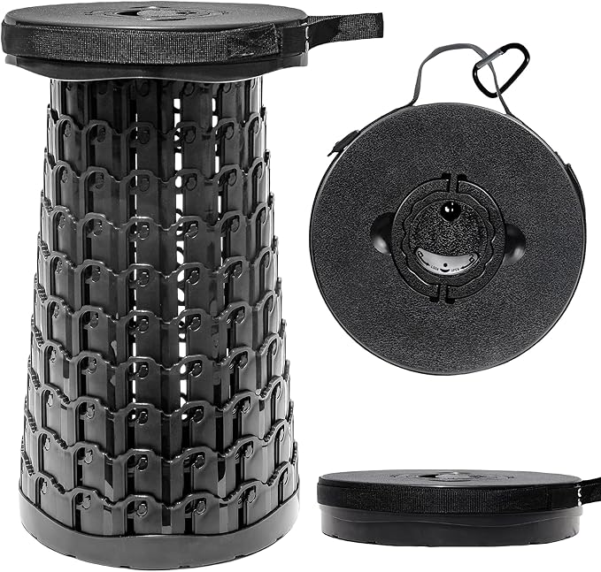 ALEVMOOM 2025 18 H Collapsible Stool with Cushion Capacity 800lbs Portable Stools for Adults Heavy Duty Adjustable Height Telescoping Folding Stool for Outdoor Camping Travel Hiking Fishing